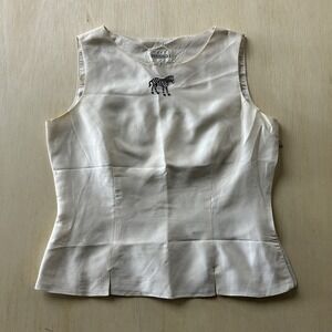 Vintage Studio I Tank Top Womens 8 White Zebra Embroidered Satin Side Zip